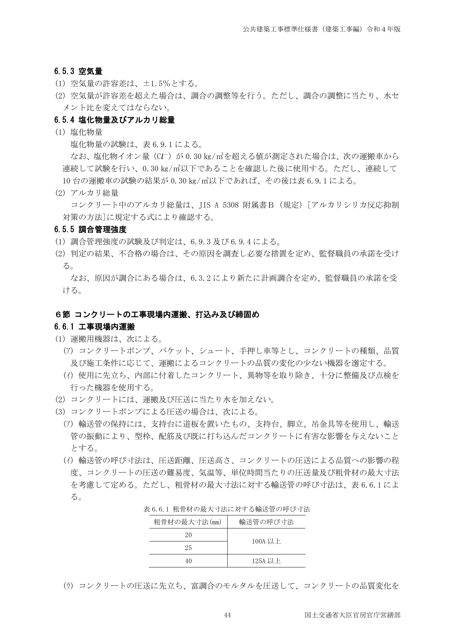 公共建築工事標準仕様書 6.5.3空気量許容差±1.5%・6.5.4塩化物含有量0.30kg以下規定